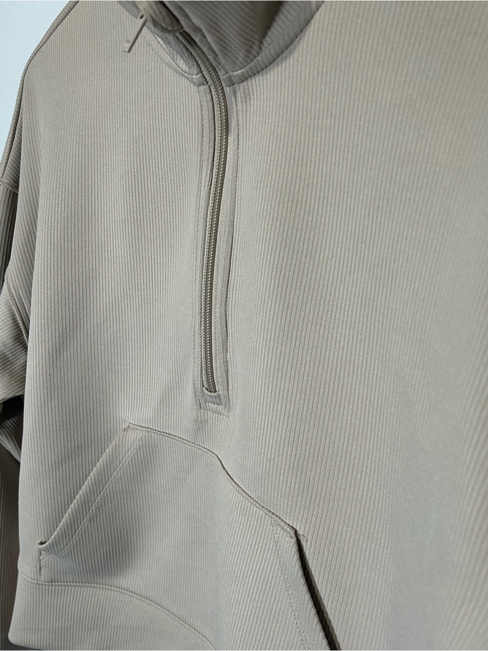 All in Motion Ribbed Cropped Half Zip Pullover Taupe Small - Picture 4 of 10